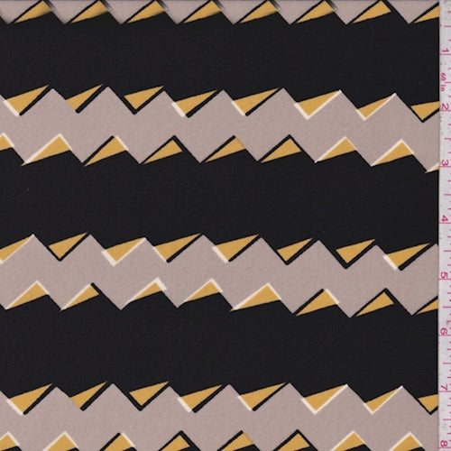 Grey/Black Small Zig Zag Stripe Silk Crepe de Chine Fabric