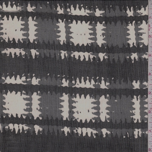 1 YD PC-Ivory/Charcoal Ruffle Plaid Crinkled Silk Chiffon Fabric
