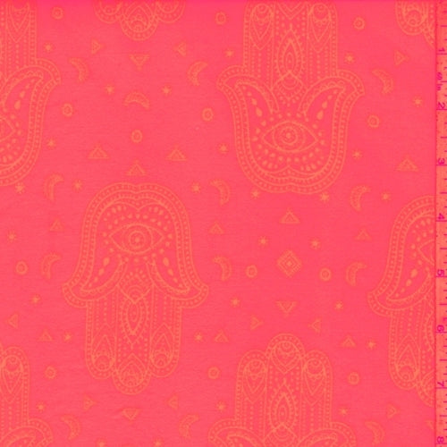 Day Glo Pink Henna Print Double Brushed Jersey Knit Fabric