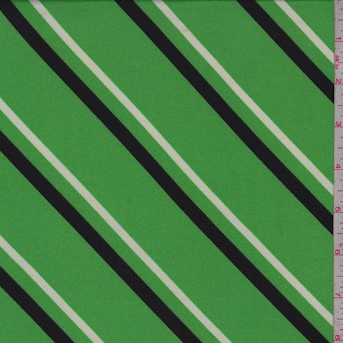 Bright Green Diagonal Stripe Double Brushed Jersey Knit Fabric