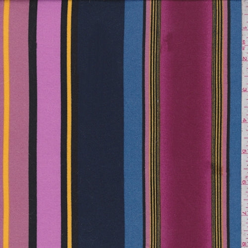 Magenta/Dark Navy Multi Stripe Double Brushed Jersey Knit Fabric
