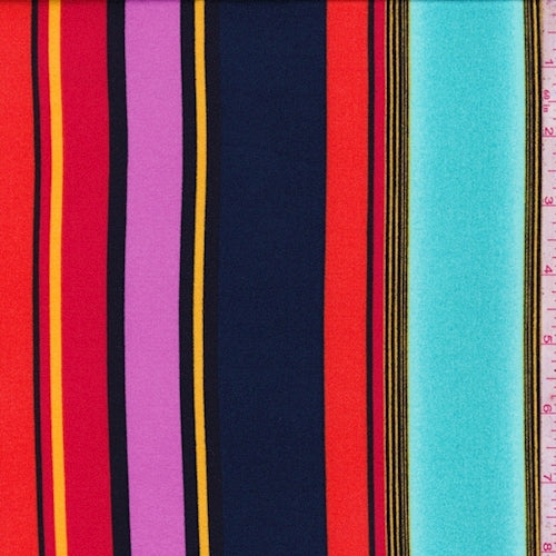 Aquamarine/Dark Navy Multi Stripe Double Brushed Jersey Knit Fabric