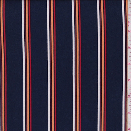 Ink Blue Multi Stripe Double Brushed Jersey Knit Fabric