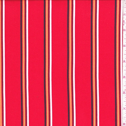 Red Multi Stripe Double Brushed Jersey Knit Fabric