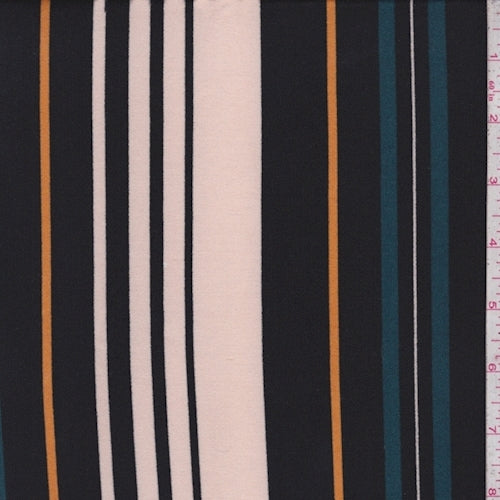 Pale Pink/Black/Teal Stripe Double Brushed Jersey Knit Fabric