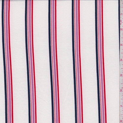 White/Navy/Orchid Stripe Double Brushed Jersey Knit Fabric