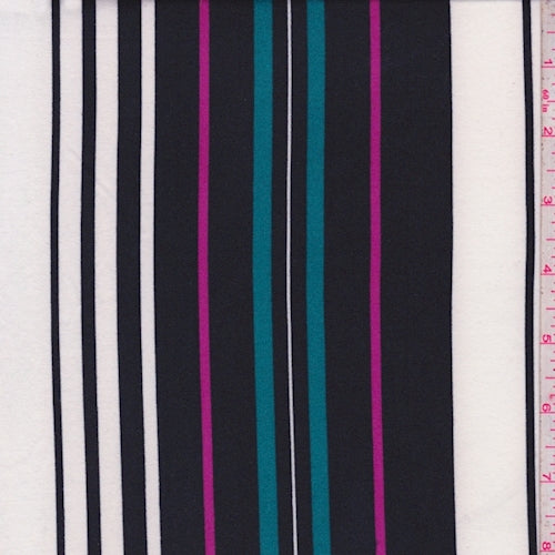 White/Black/Teal Stripe Double Brushed Jersey Knit Fabric