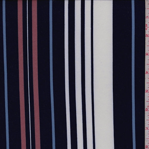 Navy/White/Mauve Stripe Double Brushed Jersey Knit Fabric