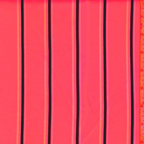 Neon Pink Stripe Double Brushed Jersey Knit Fabric