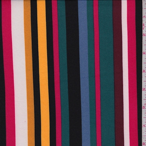 Spruce/Black/Wine Multi Stripe Double Brushed Jersey Knit Fabric