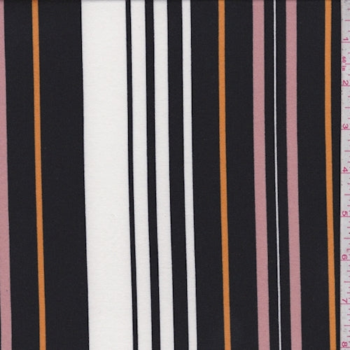 White/Black/Blush Stripe Double Brushed Jersey Knit Fabric