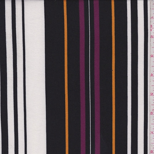 Black/White/Bright Purple Stripe Double Brushed Jersey Knit Fabric
