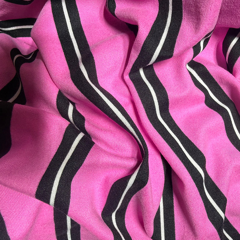 Hot Pink/Black Stripe Double Brushed Jersey Knit Fabric