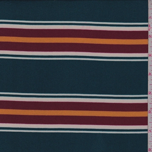 Spruce/Wine/Gold Stripe Double Brushed Jersey Knit Fabric