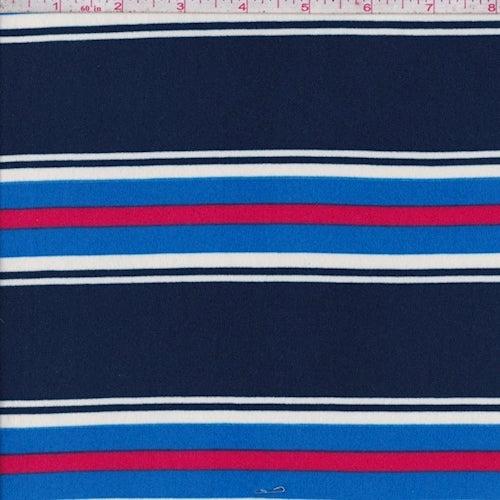 4 YD PC-Navy/Blue/Raspberry Stripe Double Brushed Jersey Knit Fabric