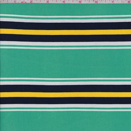 Jade/Navy/Yellow Stripe Double Brushed Jersey Knit Fabric