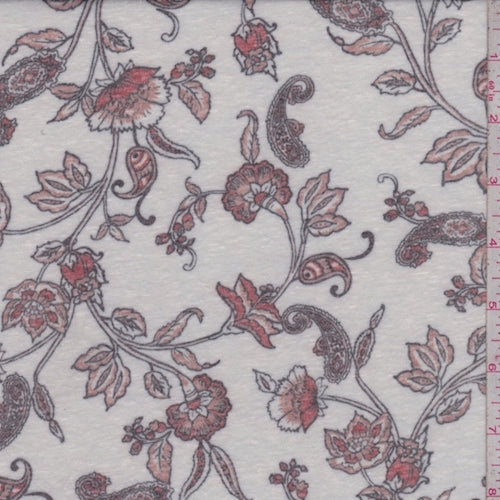 Chalk/Clay Stylized Floral Slub Jersey Knit Fabric