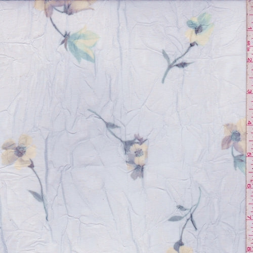 Grey Blue Floral Crinkle Mesh Fabric