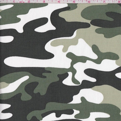 Fern/Forest/White Camo Stretch Sateen Fabric