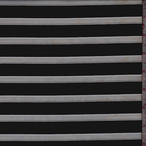 Dark Navy/Pearl Organza Stripe Twill Fabric