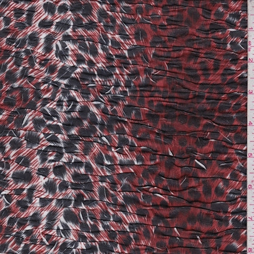 Rust Red/Black Cheetah Print Pucker Knit Fabric