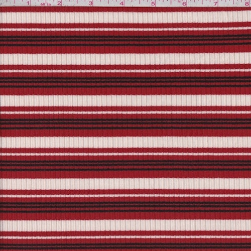 Ivory/Brick/Black Stripe Poor Boy Rib Knit Fabric