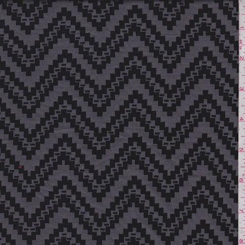 Pewter/Black Jagged Chevron Jacquard Double Knit Fabric