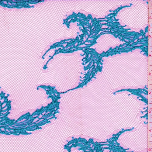 3 YD PC-Purple/Blue Embroidered Feather Tulle Fabric