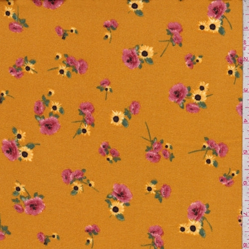 Ochre Gold Rose/Sunflower Double Brushed Jersey Knit Fabric