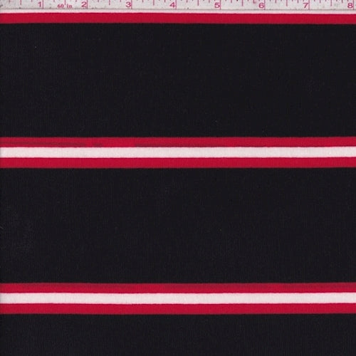 Black/Cherry Stripe Brushed French Terry Knit Fabric