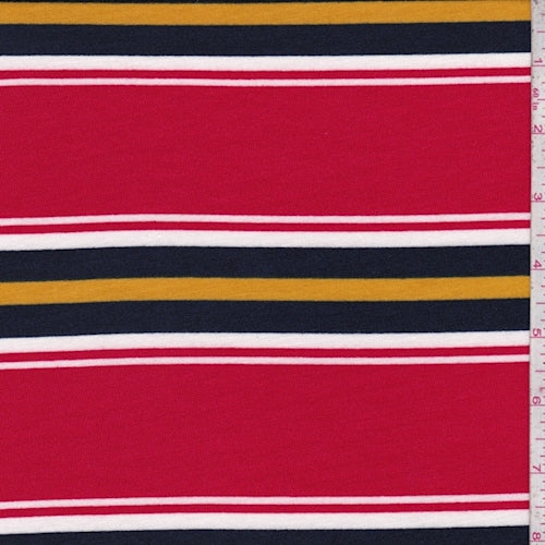Red/Navy/White Stripe Brushed French Terry Knit Fabric