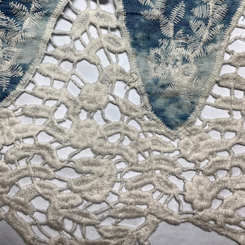 Blue Tie Dye Embroidered Floral Chambray Lawn Fabric