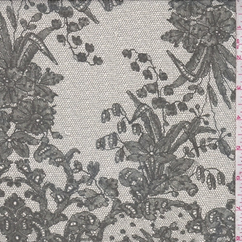 1 1/2 YD PC-Pale Natural/Jade Floral Silk Chiffon Fabric