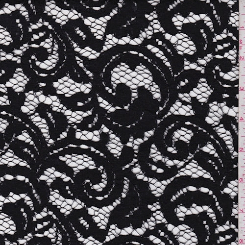 Black Scroll Corded Lace Fabric