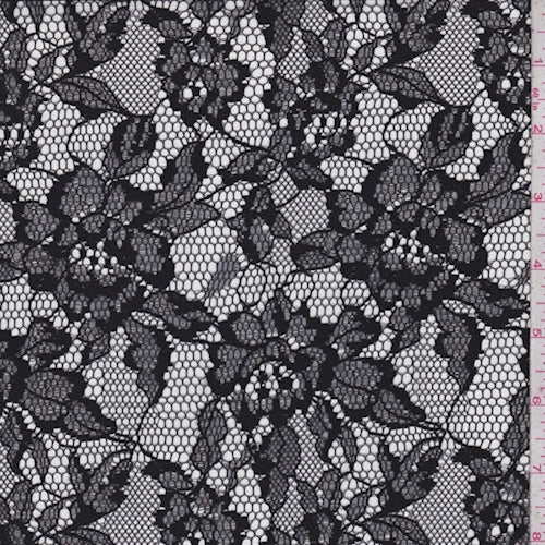 Deep Black Floral Lace Fabric