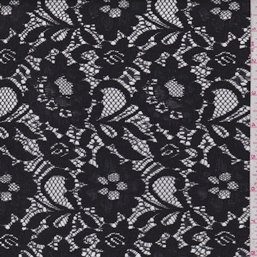 1 1/8 YD PC-Black Floral Lace Fabric