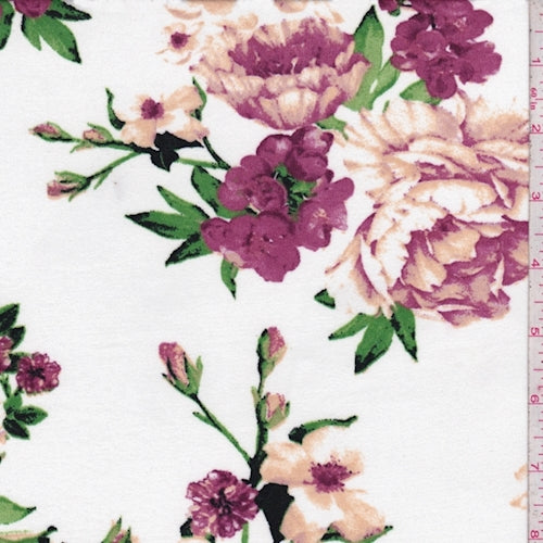 White/Mulberry Dogwood Double Brushed Jersey Knit Fabric
