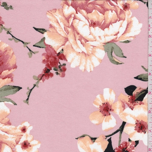 Dusty Pink/Apricot Dogwood Double Brushed Jersey Knit Fabric