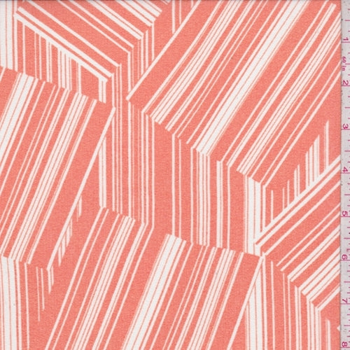 Tangerine Linear Block Crepe Georgette Fabric