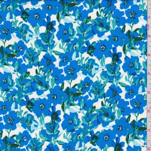 2 3/4 YD PC-White/Blue Floral Crepe De Chine Fabric