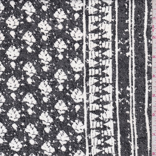 Black/White Border Crepe de Chine Fabric
