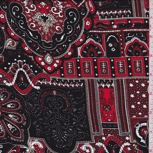 2 YD PC-Black/Maroon/Taupe Moroccan Crepe Georgette Fabric