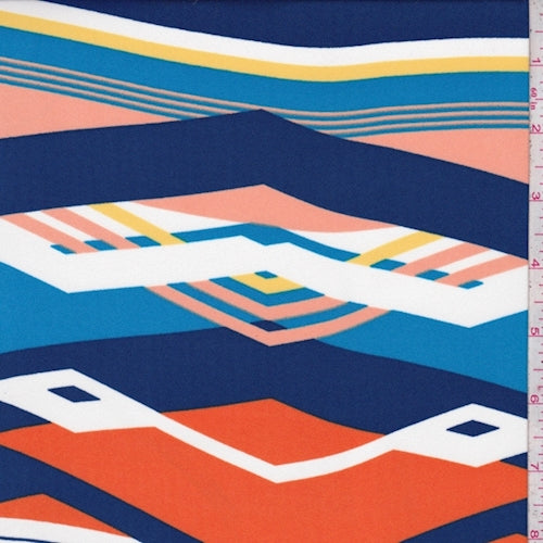 Royal/Orange/Aqua Chevron Stripe Crepe Georgette Fabric