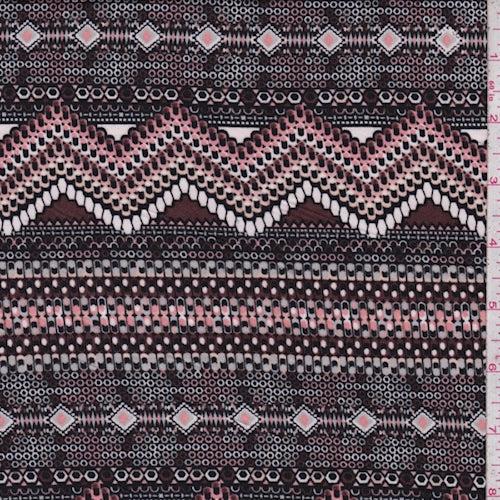 1 1/4 YD PC-ITY Chestnut/Pink/Black Deco Mosaic Jersey Knit Fabric