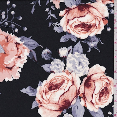 ITY Black/Copper Rose Bouquet Jersey Knit Fabric