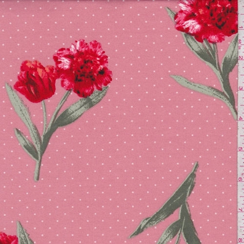 ITY Peach Pink Pin Dot Floral Jersey Knit Fabric
