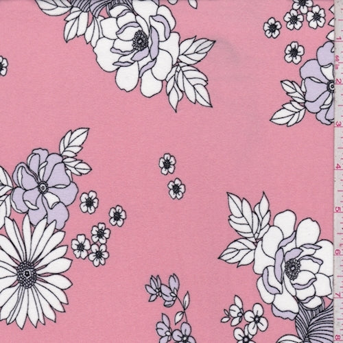 5 YD PC-Creamy Pink Floral Double Brushed Jersey Knit Fabric