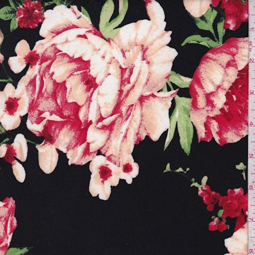 4 YD PC-Black/Red Dogwood Double Brushed Jersey Knit Fabric