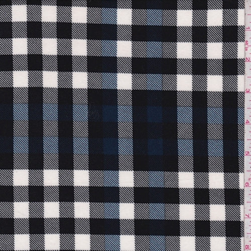 Black/Blue Twill Plaid Double Brushed Jersey Knit Fabric