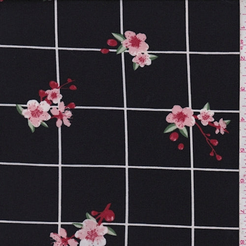 Black/Pink Floral Check Double Brushed Jersey Knit Fabric